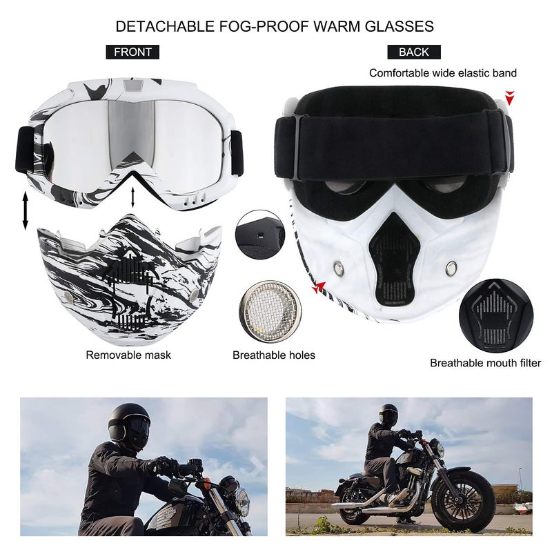 GGBuy Motorcycle Goggles with Detachable Face Mask, Protective Full Face Motocross Goggles ATV Dirt Bike MX Riding Offroad Racing Paintball Goggles CS Airsoft Mask Anti-Fog Windproof for Men Women - Image 2